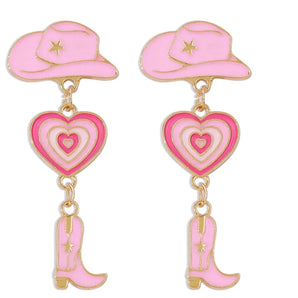 Lets Go Girls-Cowgirl Boot and Hat Drop Enamel Earrings