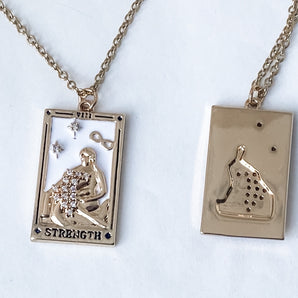 Tarot Card Necklace- Strength- Wrestling A Lion. 18K Gold