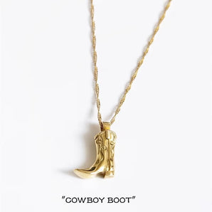 Cowgirl Coastal Dainty Boot Necklace 14K Steel "Kick Ass"