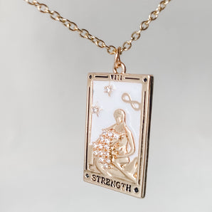 Tarot Card Necklace- Strength- Wrestling A Lion. 18K Gold